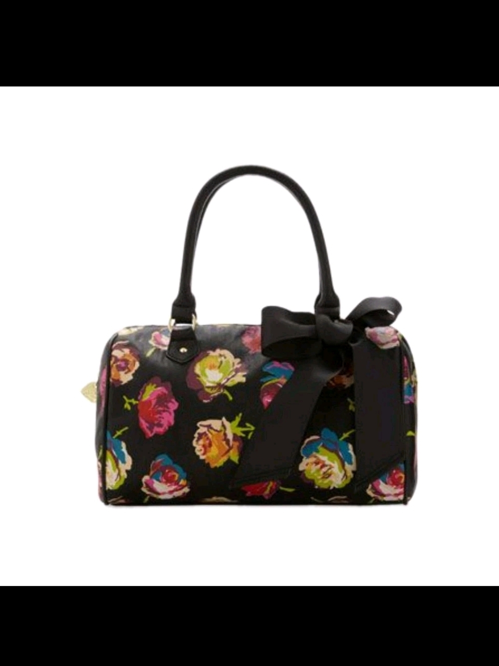 Betsey Johnson Floral Black Bow Accent Satchel Handbag Euc